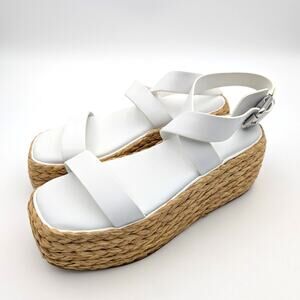 Donna Karan Pure Lalah Ankle Strap Raffia Platform Sandal White Size US9.5M